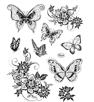 Silikon Stempel-Set Blumen & Schmetterlinge II