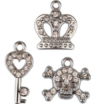 3 Charms mit Strass - Treasure , silber
