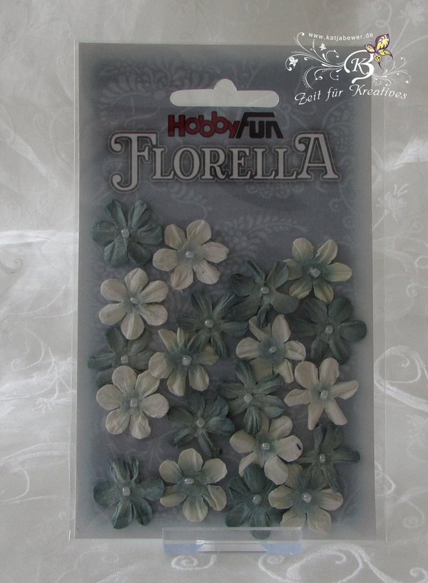 20 Blüten aus Maulbeerpapier ca.2cm, hellblau