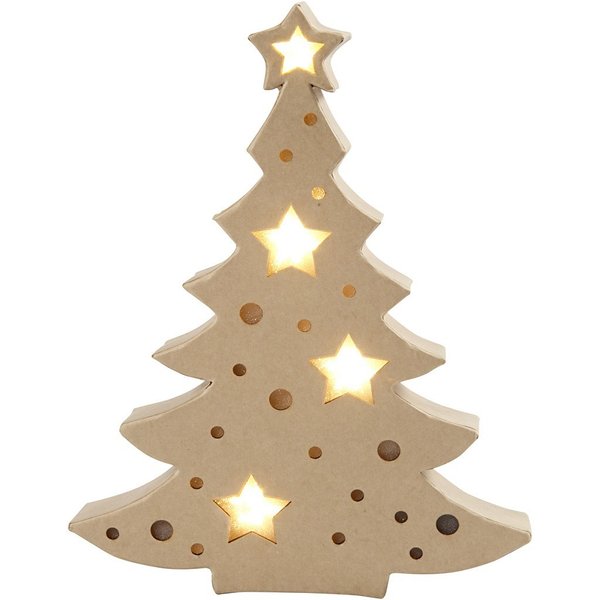 Leuchtende Pappmaché-Figur, Weihnachtsbaum, H 27 cm, B 21,5 cm, 1Stck, Tiefe 4 cm