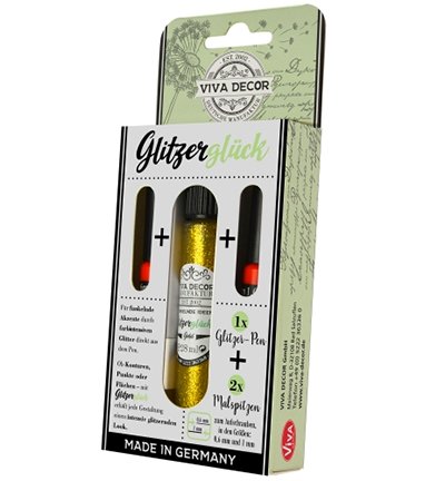 Viva Decor Glitzerglück - Glitter-Pen mit Malspitzen, 28 ml , gold
