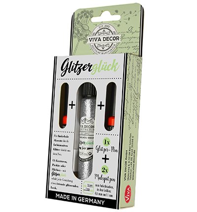 Viva Decor Glitzerglück - Glitter-Pen mit Malspitzen, 28 ml , silber