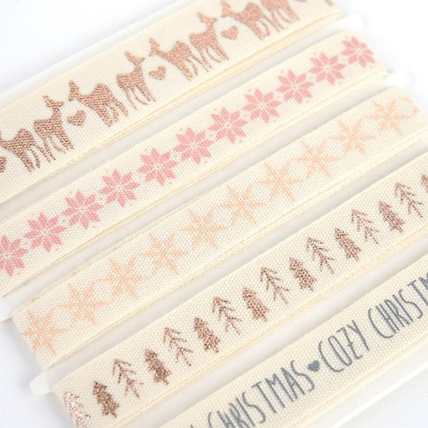 Dovecraft Winter Sparkle Bedrucktes Baumwollband 5 x 1m, 1cm breit