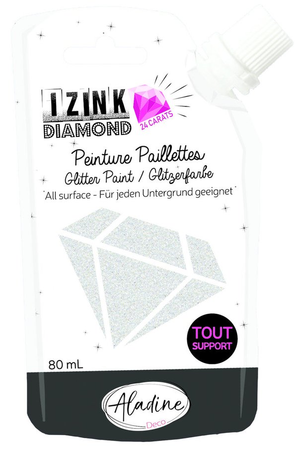 Aladine Izink Diamond Glitter Paint 24 Carats Silver 80ml (80324)